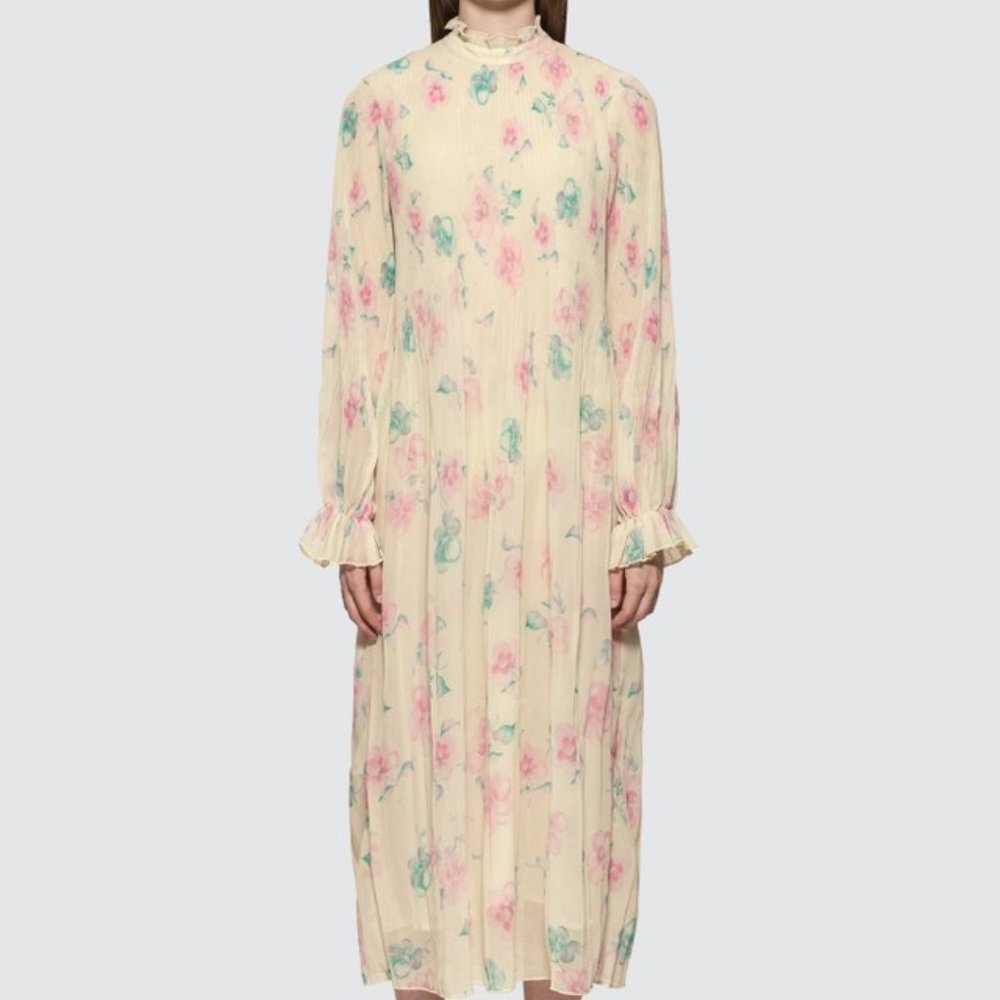 GANNI Floral Pleated Georgette Dress